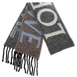 Cachecol/Cache-orelha em mistura de lã de alpaca LOEWE em azul claro e branco com borda grossa - Feminino & Masculino Azul