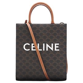 Céline CELINE Triomphe Cabas Vertical Tote Bag () in Brown, Beige, and White Coated Canvas. Women's. Brown