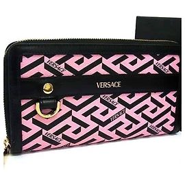 PORTAFOGLIO LUNGO ROTONDO DONNA GRECA VERSACE IN PELLE ROSA E NERA Nero