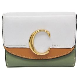 Chloé Chloe C Compact Wallet Women's Leather Wallet (fold) Beige,Green,Light Gray Brown
