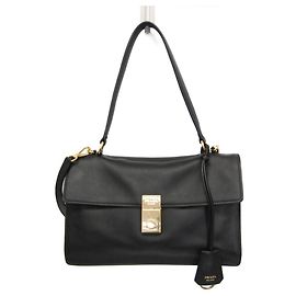 Borsa a tracolla in pelle nera Prada Soft Sound Medium per donna Nero