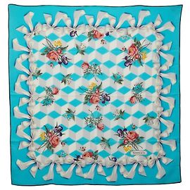 Sciarpa/foulard grande in seta blu con nastro floreale Tiffany & Co. per donne. Blu