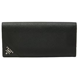 Prada Triangle Bifold Long Wallet Black Nero Saffiano Leather Men's PRADA Black
