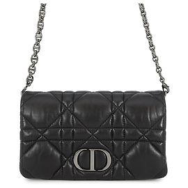 Borsa a Spalla Christian Dior Caro Chain, Macrocannage, Nera. Nero