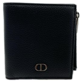 Portafoglio Bifold Dior CD Icon in pelle di vitello nera per uomo Nero
