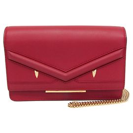 Fendi Bag Bugs Women's Leather Chain/Shoulder Wallet Red Color Red