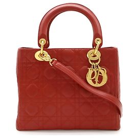 Lady Cannage Handtasche aus rotem Leder von Christian Dior Rot