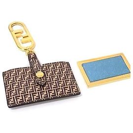FENDI Zucchino Keychain Brown Leather Women's Mirror Holder Brown
