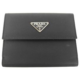 PRADA Cartera Triangle Prada, Nylon Negro, Para Hombres y Mujeres, Cartera Doblada Doble con Marca Negro
