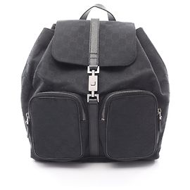 Gucci GG Canvas Jackie Backpack/Handbag, and Leather, Women's, Navy/Black, Black