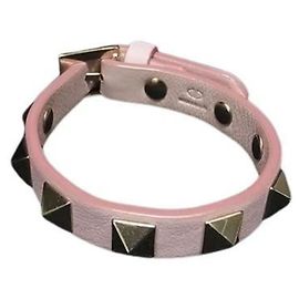Pulseira VALENTINO Rockstud em couro rosa para mulheres Rosa