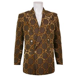Costume Gucci en velours marron avec monogramme GG doré Marron Doré Caramel