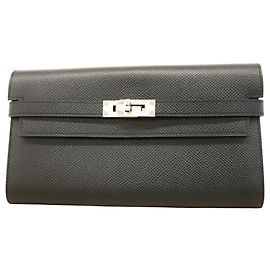 Hermes Hermès Kelly Wallet, Epsom Leather, Black, C Stamp, Women's Black