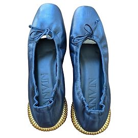 Lanvin Leather Ballet Flats Blue Size 41 Blue