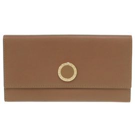 Bulgari Like new Bvlgari Colore Double-Hook Fold Long Wallet Brown Leather Brown