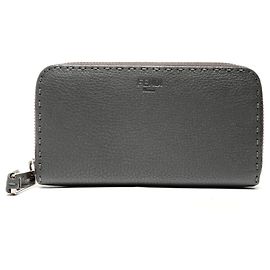 Fendi Selleria Leather Long Wallet, Gray, Brown