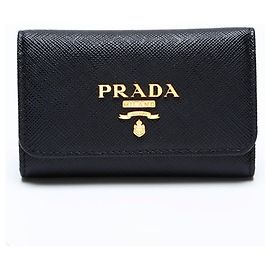 Prada Saffiano Leather Key Case, Black, Black