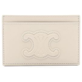 Céline Tarjetero de cuero gris Celine Triomphe Castaño