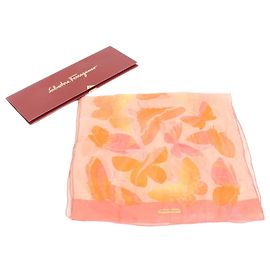 Cachecol/Lenço de Seda Borboleta Salvatore Ferragamo para Mulheres Laranja