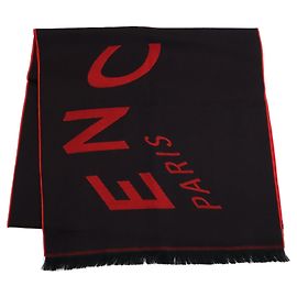 GIVENCHY Wool Logo Large Stole Black Red Women's Black