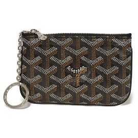 Goyard Senna Nano Coin Case with Key Ring, Herringbone Pattern, Black, Men's Black