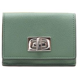 FENDI Peekaboo fold Wallet , Green and Silver Leather, Women's Green