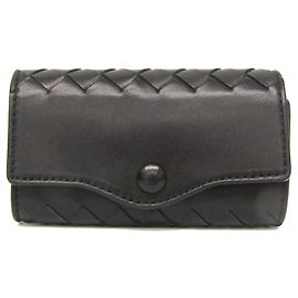 Bottega Veneta Intrecciato Men,Women Leather Key Case Black Black