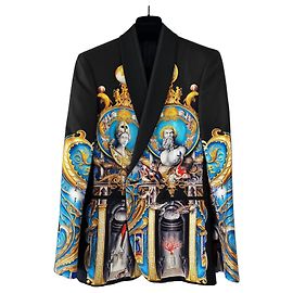 Blazer Versace in seta con stampa mitologia greca nero blu oro Nero Blu D'oro