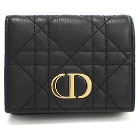 Christian Dior DIOR Dior Caro fold Wallet for Women, Black Black