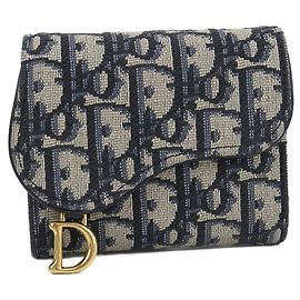 Christian Dior DIOR Nymphea Saddle fold Wallet () Women's Navy Navy blue