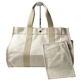 Bolsa tote em canvas Hermès Cannes MM com pouch para mulheres Cru