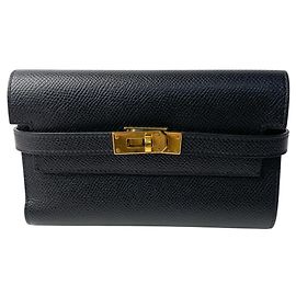 Hermes Hermès Kelly Wallet Medium Black Epson GD Hardware D Stamp Women's Black
