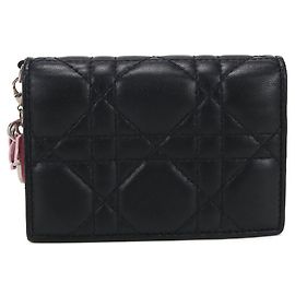 Christian Dior DIOR Lady Dior Bloom Bifold Wallet with Card Holder, Black Black