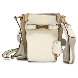 Borsa a secchiello doppia Tory Burch LEE RADZIWILL in pelle e camoscio per donna, borsa a spalla beige chiaro, bianca Bianco