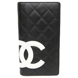 Cartera larga de cordero Chanel Cambon para mujeres (plegada) Negro, Rosa, Blanco Negro
