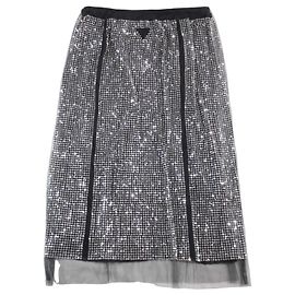 Saia de tule com cristais Prada preta e prateada Preto Prata