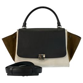 Céline Trapeze Bag Black White Khaki Leather Suede Black White Khaki