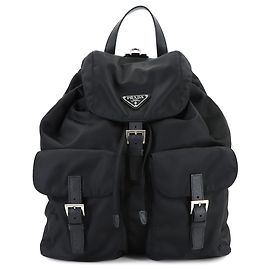 Prada Black Nylon and Saffiano Leather Backpack Black