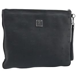 MCM Vicetos Logogram Clutch Bag Leather Black Silver Auth 173812 Black Silvery