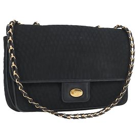 BALLY Borsa a Spalla a Catena Trapuntata in Nylon Nero e Oro Auth 160374 Nero D'oro