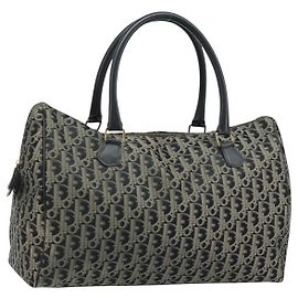 Borsa Boston in tela Trotter Christian Dior nylon nero e oro Auth 172840 Nero D'oro