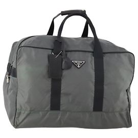 Borsa Boston PRADA in nylon grigio argento autentica am10771 Marrone Argento