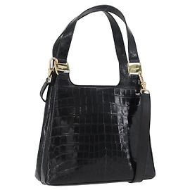 Salvatore Ferragamo Handtasche Leder 2way Schwarz Gold Auth ka3030 Schwarz Golden