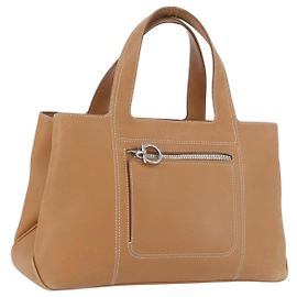 Bolsa de mão Salvatore Ferragamo em couro bege prateado Auth BA11228 Prata Bege