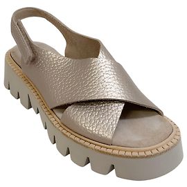 Pedro Garcia White Gold Lame Leather Reme Sandals Golden