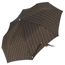 FENDI Zucca Canvas Folding Umbrella Umbrella Brown Gold Auth ARZ323A Brown Golden