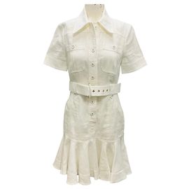 Weißes Kurzarm-Leinenhemdkleid von Zimmermann mit Gürtel Weiß