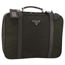 PRADA Business Bag Nylon Khaki Silver Auth ti3654 Silvery Khaki