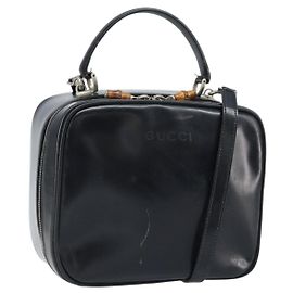 GUCCI Bamboo Handtasche aus Lackleder 2-Wege Schwarz Silber Auth 172271 Schwarz Silber