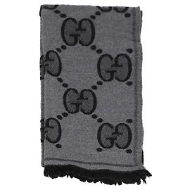 Sciarpa Gucci GG Jacquard in lana e seta antracite Grigio antracite